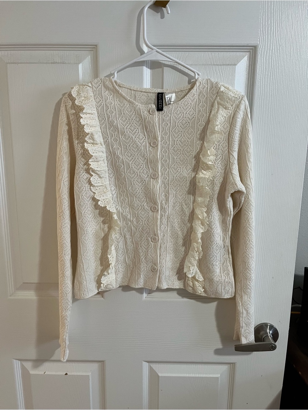 Divided Cream Lace-Trim Button Front Cardigan